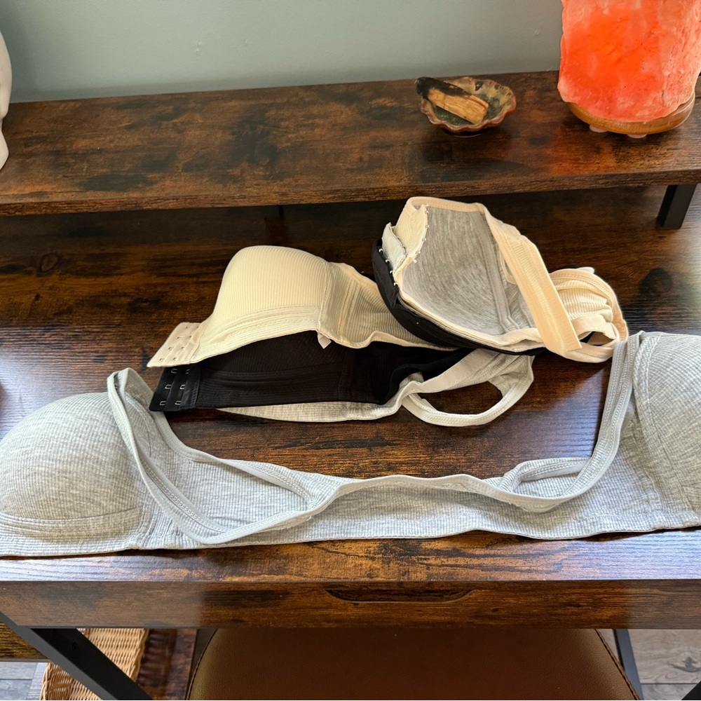 Gray and Cream Ribbed Bras